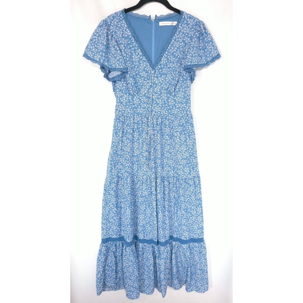ALTAR D STATE Women's MEDIUM Maxi Dress Floral Lace Tiered Blue D52265